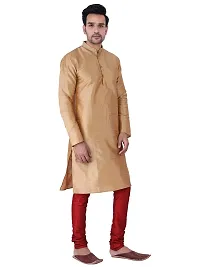 Mens Silk Kurta Pajama Set (38, LIGHT BROWN)-thumb2