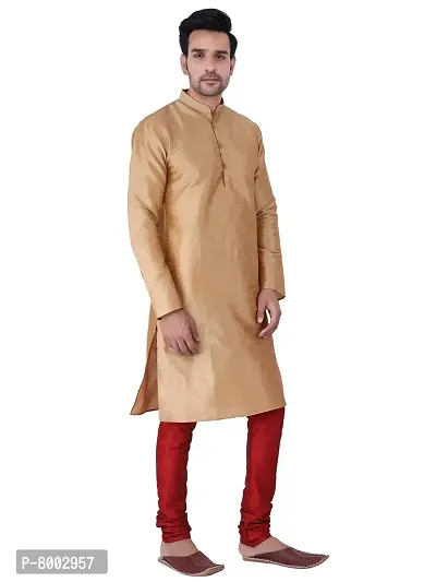 Mens Silk Kurta Pajama Set (38, LIGHT BROWN)-thumb3