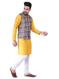 Sadree Men's Traditional Kurta Pajama with Blue Multi Printed Jacket for Men Ethnic Wear Occasion For (Birthday,Wedding, Ceremony, Casual, Engagement) |Jacket  Kurta Pyjama Set-thumb1