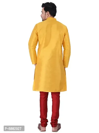 Mens Silk Kurta Pajama Set (38, YELLOW)-thumb2