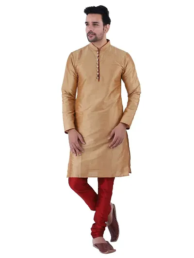 Reliable Silk Blend Solid Knee Length Kurta For Men