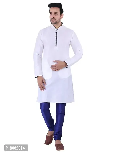 Sadree Men's Silk Kurta Pajama (36, WHITE_ROYAL BLUE)