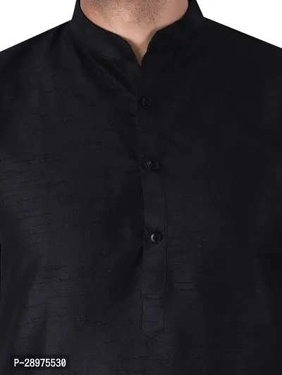 Stylish Black Silk Blend Solid Kurta With Bottom Wear Set For Men-thumb4