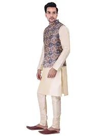 Sadree Men's Traditional Kurta Pajama with Blue Multi Printed Jacket for Men Ethnic Wear Occasion For (Birthday,Wedding, Ceremony, Casual, Engagement) |Jacket  Kurta Pyjama Set (42, Cream)-thumb2