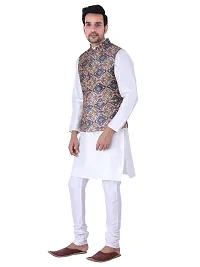 Sadree Men's Traditional Kurta Pajama with Blue Multi Printed Jacket for Men Ethnic Wear Occasion For (Birthday,Wedding, Ceremony, Casual, Engagement) |Jacket  Kurta Pyjama Set-thumb2