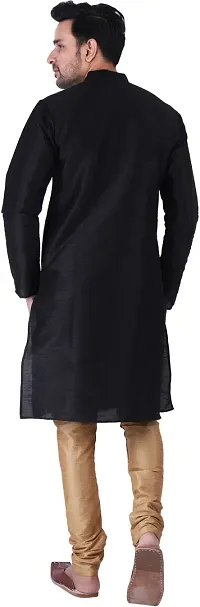 Stylish Black Silk Blend Solid Kurta With Bottom Wear Set For Men-thumb1