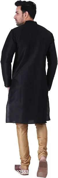 Stylish Black Silk Blend Solid Kurta With Bottom Wear Set For Men-thumb2