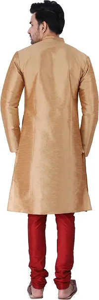 Stylish Beige Silk Blend Solid Kurta With Bottom Wear Set For Men-thumb1