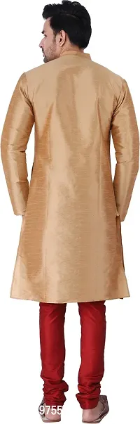 Stylish Beige Silk Blend Solid Kurta With Bottom Wear Set For Men-thumb2