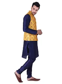 Sadree Men's Silk Kurta Pyjama with Stylish Yellow Floral Nehru Jacket | (Birthday,Wedding, Ceremony, Casual, Engagement) |Jacket  Kurta Pyjama Set-thumb1