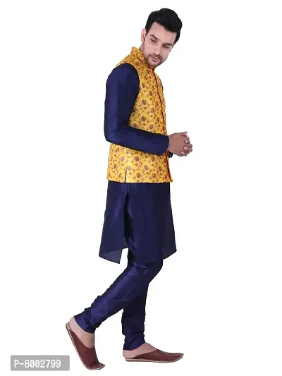 Sadree Men's Silk Kurta Pyjama with Stylish Yellow Floral Nehru Jacket | (Birthday,Wedding, Ceremony, Casual, Engagement) |Jacket  Kurta Pyjama Set-thumb2