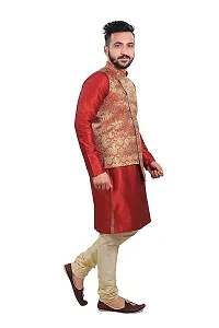 Sadree Men's Traditional Kurta Pajama with Jacket for Men Ethnic Wear for Men Wedding /Pooja Occasion or Regular Use Jakcket & Kurta Set (40, Maroon)-thumb1