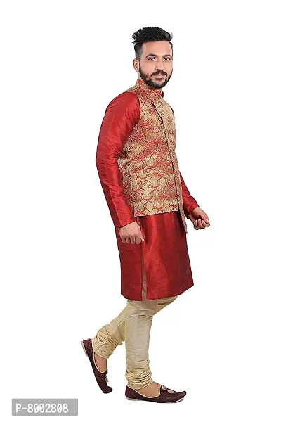 Sadree Men's Traditional Kurta Pajama with Jacket for Men Ethnic Wear for Men Wedding /Pooja Occasion or Regular Use Jakcket & Kurta Set (40, Maroon)-thumb2