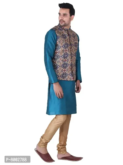 Sadree Men's Traditional Kurta Pajama with Blue Multi Printed Jacket for Men Ethnic Wear Occasion For (Birthday,Wedding, Ceremony, Casual, Engagement) |Jacket  Kurta Pyjama Set-thumb2