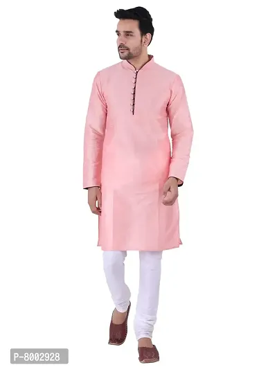 Sadree Men's Silk Kurta Pajama (38, PEACH_WHITE)