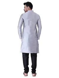 Sadree Men's Silk Kurta Pajama (38, SILVER_BLACK)-thumb1