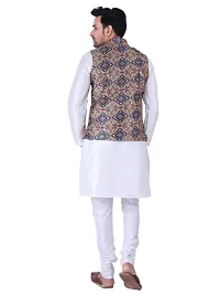 Sadree Men's Traditional Kurta Pajama with Blue Multi Printed Jacket for Men Ethnic Wear Occasion For (Birthday,Wedding, Ceremony, Casual, Engagement) |Jacket  Kurta Pyjama Set-thumb3