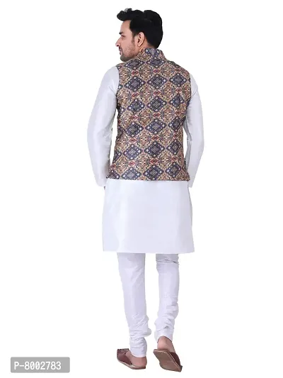 Sadree Men's Traditional Kurta Pajama with Blue Multi Printed Jacket for Men Ethnic Wear Occasion For (Birthday,Wedding, Ceremony, Casual, Engagement) |Jacket  Kurta Pyjama Set-thumb4