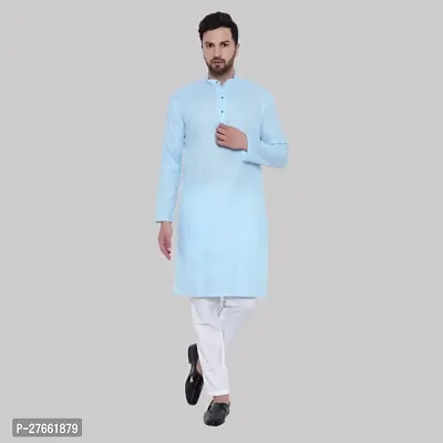 Stylish Urban Casual Long Trendy Indian Traditional Wear Mens Cotton Kurta Pyjama Set-thumb0