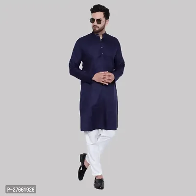 Stylish Urban Casual Long Trendy Indian Traditional Wear Mens Cotton Kurta Pyjama Set-thumb0