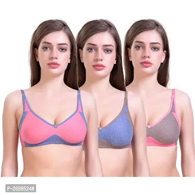 Stylish Multicoloured Cotton Blend Colourblocked Bras For Women Pack Of 3-thumb0