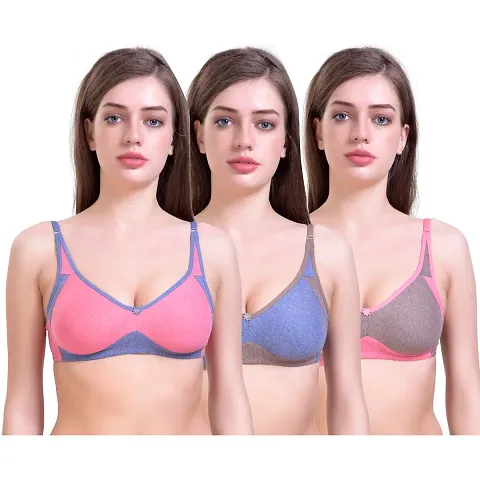 Stylish Blend Colourblocked Bras For Women Pack Of 3