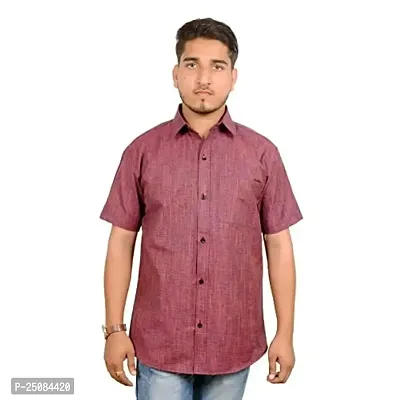 Men's Plain Solid Cotton Half Sleeves Regular Fit Shirt (Maroon)
