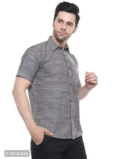 SWADESHI COLLECTION Men's Solid Jharna Cotton Half Sleeves Regular Fit Shirt (M, Grey)-thumb2