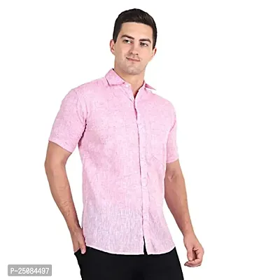 Men's Plain Solid Khadi Cotton Half Sleeves Regular Fit Shirt (Size 42) (Baby-Pink)-thumb5