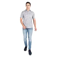 Men's Plain Solid Khadi Cotton Half Sleeves Regular Fit Shirt (Size 42) (Grey)-thumb3