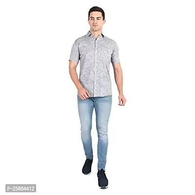 Men's Plain Solid Khadi Cotton Half Sleeves Regular Fit Shirt (Size 42) (Grey)-thumb4