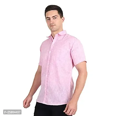 Men's Plain Solid Khadi Cotton Half Sleeves Regular Fit Shirt (Size 42) (Baby-Pink)-thumb2