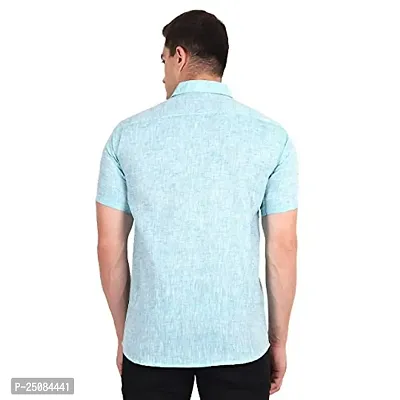 Men's Plain Solid Khadi Cotton Half Sleeves Regular Fit Shirt (Size 42) (Sky-Blue)-thumb5