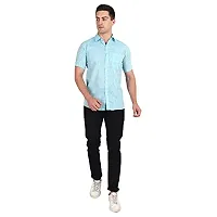 Men's Plain Solid Khadi Cotton Half Sleeves Regular Fit Shirt (Size 42) (Sky-Blue)-thumb3