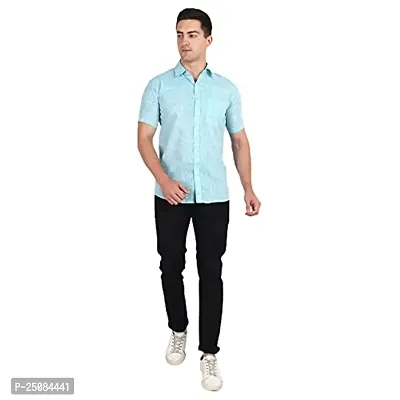 Men's Plain Solid Khadi Cotton Half Sleeves Regular Fit Shirt (Size 42) (Sky-Blue)-thumb4