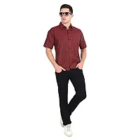Men's Plain Solid Khadi Cotton Half Sleeves Regular Fit Shirt (C Mehroon) (46) Red,40(Khadi Collection_12345)-thumb3