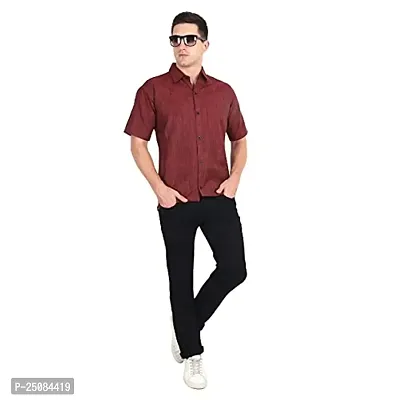 Men's Plain Solid Khadi Cotton Half Sleeves Regular Fit Shirt (C Mehroon) (46) Red,40(Khadi Collection_12345)-thumb4