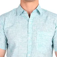 Men's Plain Solid Khadi Cotton Half Sleeves Regular Fit Shirt (Size 42) (Sky-Blue)-thumb1