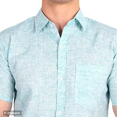 Men's Plain Solid Khadi Cotton Half Sleeves Regular Fit Shirt (Size 42) (Sky-Blue)-thumb2