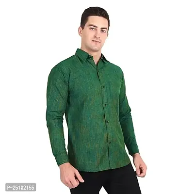 Men's Plain Solid Swadeshi Cotton Full Sleeves Regular Fit Shirt Dark Green-thumb0