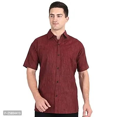Men's Plain Solid Khadi Cotton Half Sleeves Regular Fit Shirt (C Mehroon) (46) Red,40(Khadi Collection_12345)-thumb5