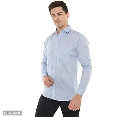 Men's Solid Swadeshi Cotton Full Sleeves Regular Fit Shirt Navrang Blue (46, Light Blue)-thumb3