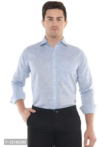 Men's Solid Khadi Cotton Full Sleeves Regular Fit Shirt Navrang Blue (40, Light Blue)-thumb0