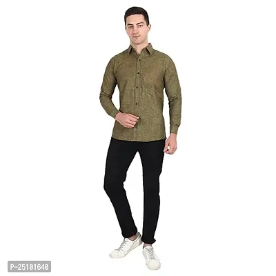 Men's Plain Solid Swadeshi Cotton Full Sleeves Regular Fit Shirt Yellow