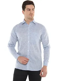 Men's Solid Khadi Cotton Full Sleeves Regular Fit Shirt Navrang Blue (40, Light Blue)-thumb2