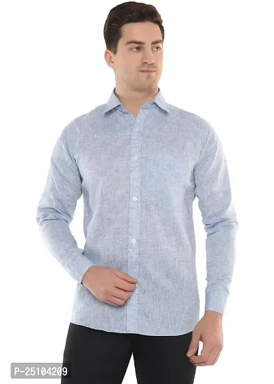 Men's Solid Khadi Cotton Full Sleeves Regular Fit Shirt Navrang Blue (40, Light Blue)-thumb3