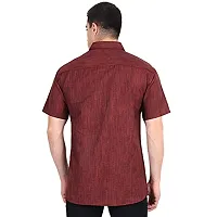 Men's Plain Solid Khadi Cotton Half Sleeves Regular Fit Shirt (C Mehroon) (46) Red,40(Khadi Collection_12345)-thumb2