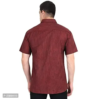 Men's Plain Solid Khadi Cotton Half Sleeves Regular Fit Shirt (C Mehroon) (46) Red,40(Khadi Collection_12345)-thumb3