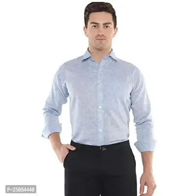 Men's Solid Swadeshi Cotton Full Sleeves Regular Fit Shirt Navrang Blue (46, Light Blue)-thumb0