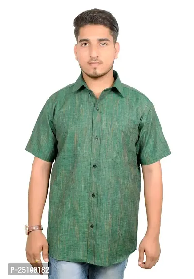 Men's Plain Solid Cotton Half Sleeves Regular Fit Shirt (Dark Green)